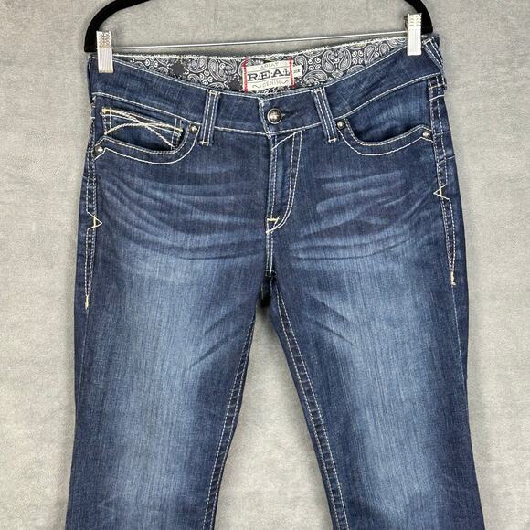 Ariat Jeans Womens 31R Blue Mid Rise Whipstitch Bootcut Country Western Rodeo - Picture 2 of 14